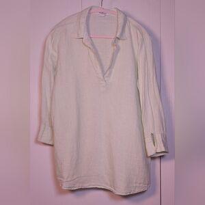 Vineyard Vines Light Green White Striped 100% Linen Lucaya Tunic Top Size Large